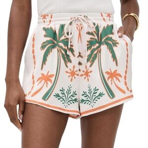 White Tropical Print Shorts- XS